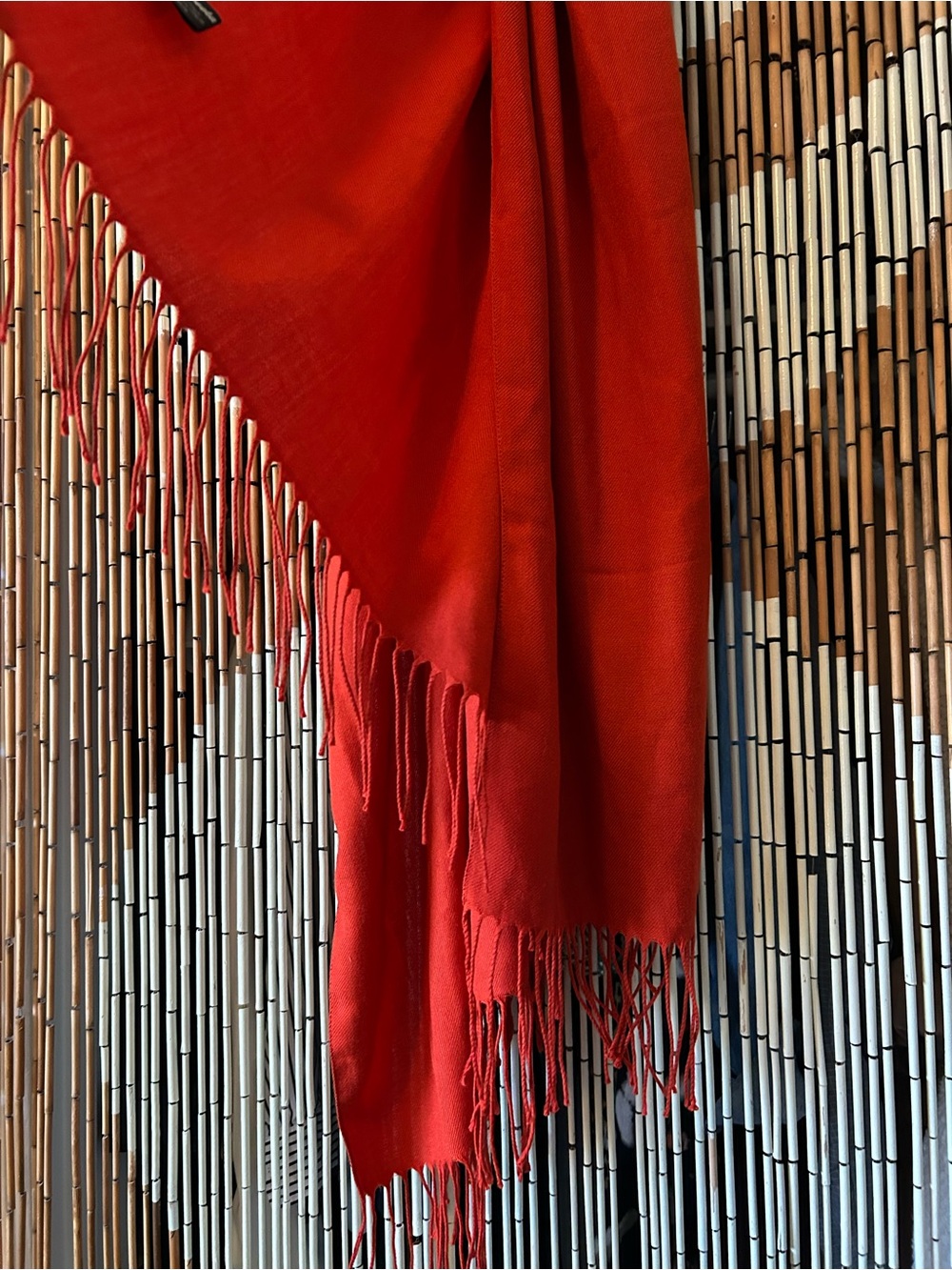 Orange Fringe Scarf, Wrap made in Italy - Picture 6 of 7